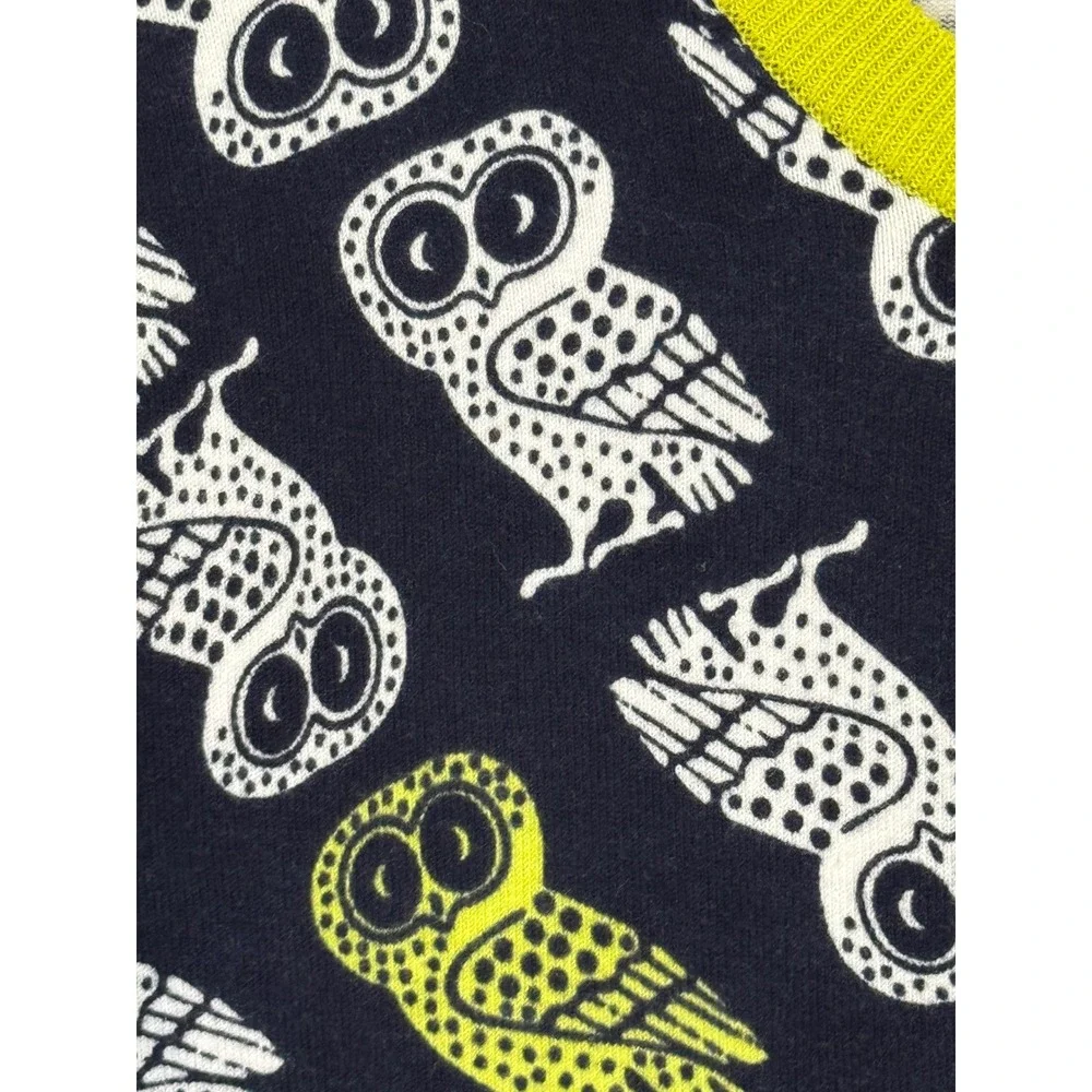 Crown Ivy Owl Print Cardigan Sweater Lime Green and Navy blue Trim Size‎ L
